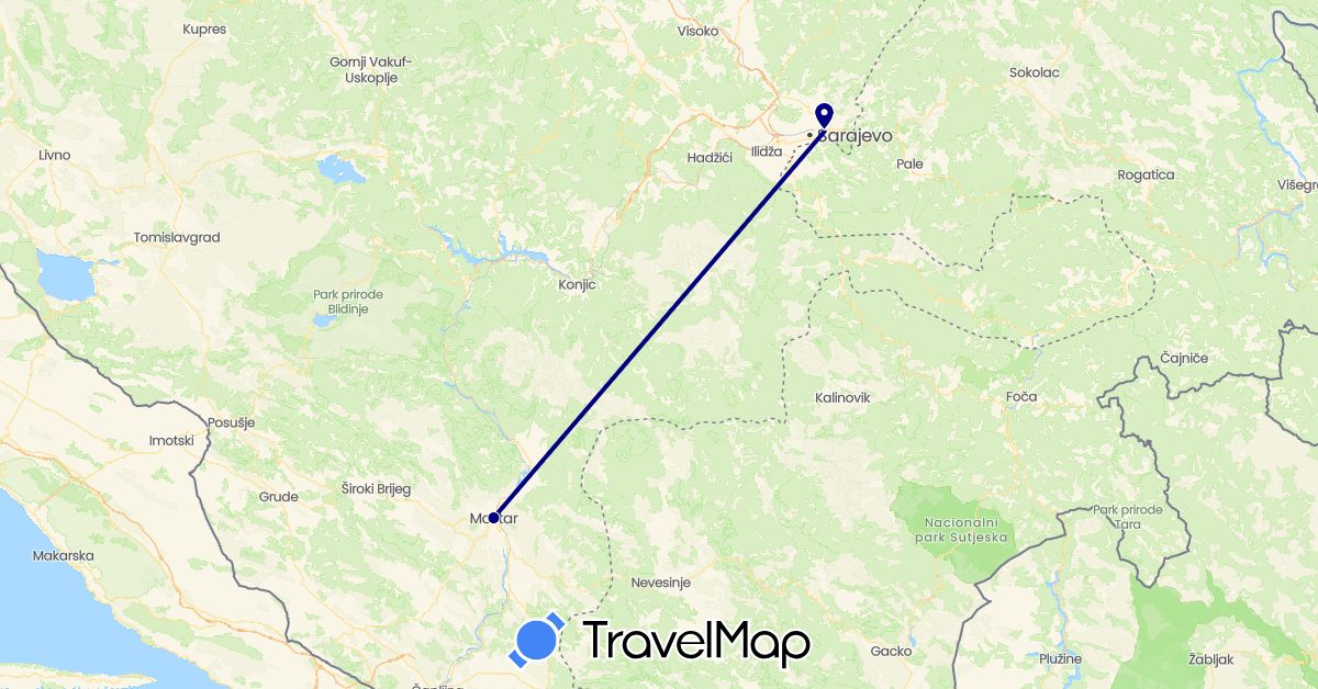 TravelMap itinerary: driving in Bosnia and Herzegovina (Europe)